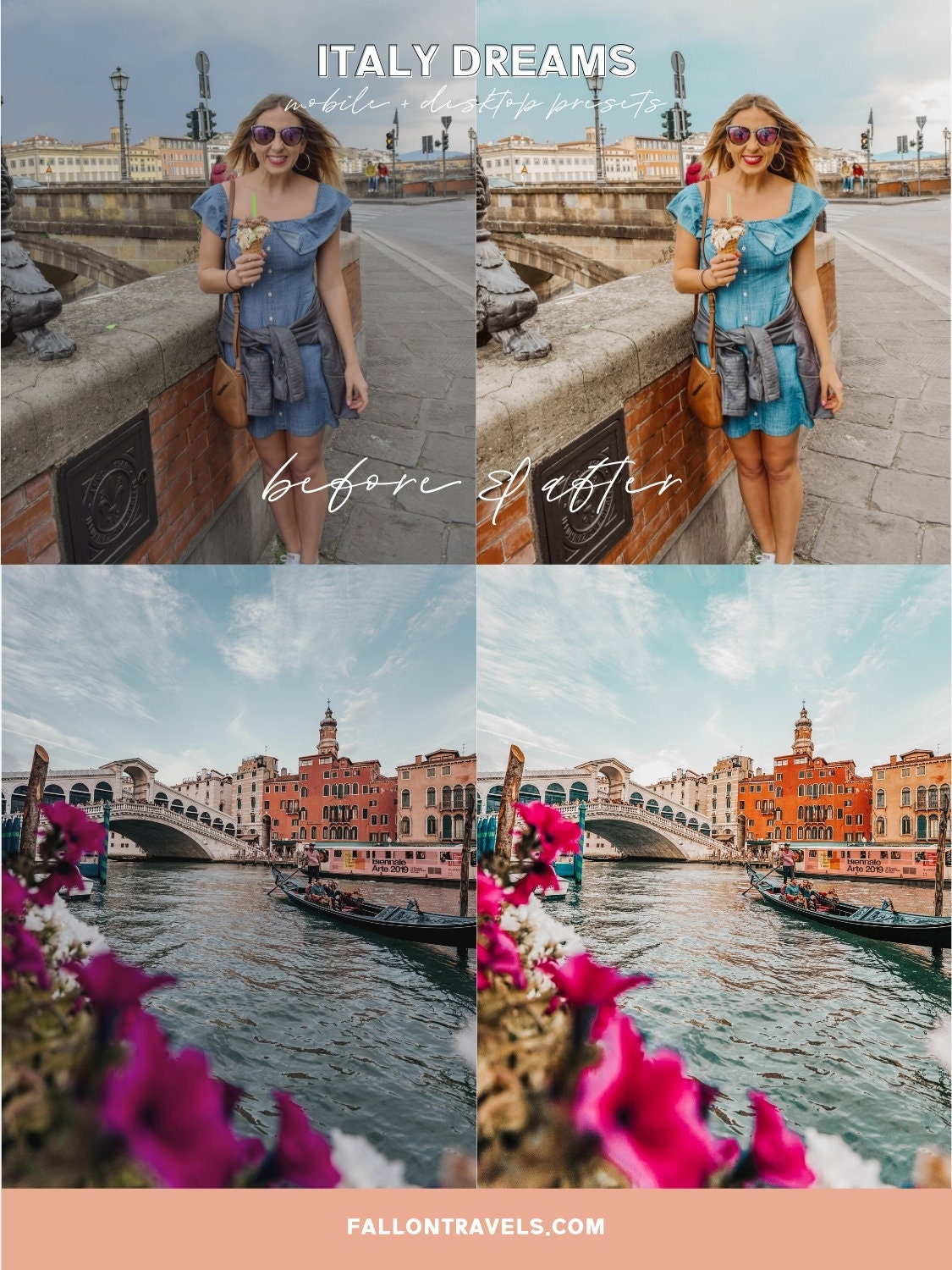 5 Italy Travel Lightroom Mobile & Desktop Presets for Bloggers, Warm Summer Photo Editing Filter for Instagram Influencer