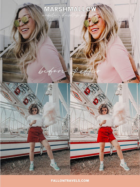 5 Marshmallow Lightroom Mobile & Desktop Presets, Light Airy Photo Editing Filter for Instagram, Pink Travel Blogger Influencer Presets