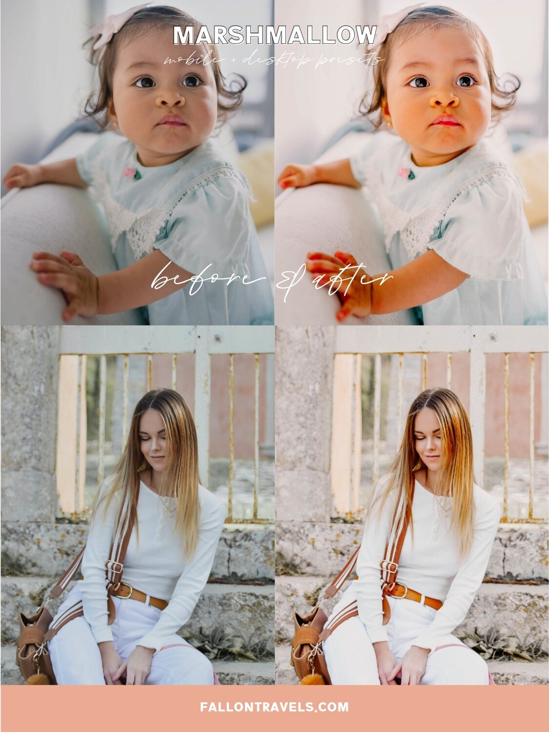 5 Marshmallow Lightroom Mobile & Desktop Presets, Light Airy Photo Editing Filter for Instagram, Pink Travel Blogger Influencer Presets