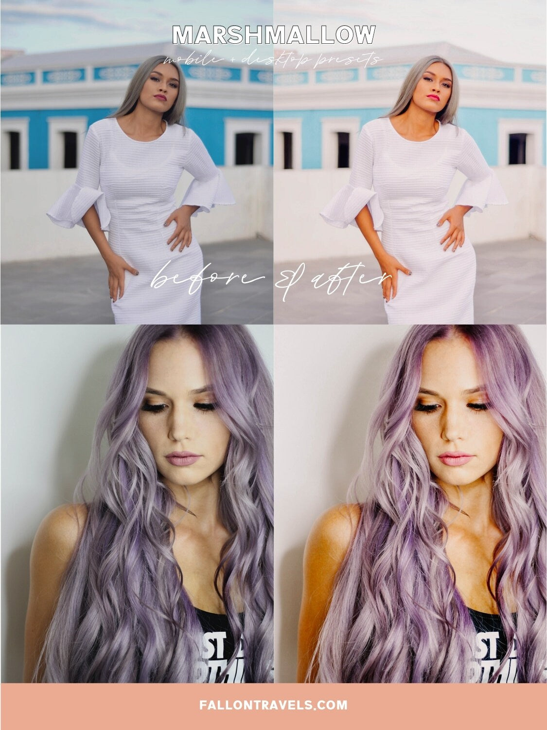 5 Marshmallow Lightroom Mobile & Desktop Presets, Light Airy Photo Editing Filter for Instagram, Pink Travel Blogger Influencer Presets