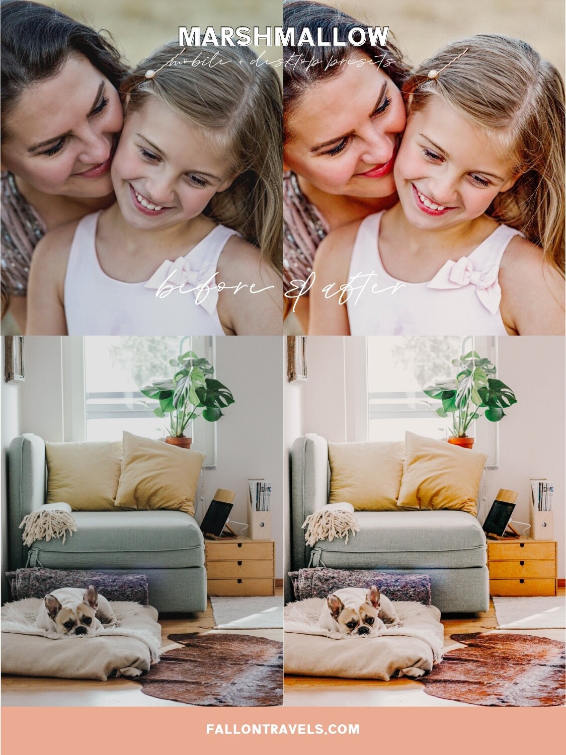 5 Marshmallow Lightroom Mobile & Desktop Presets, Light Airy Photo Editing Filter for Instagram, Pink Travel Blogger Influencer Presets