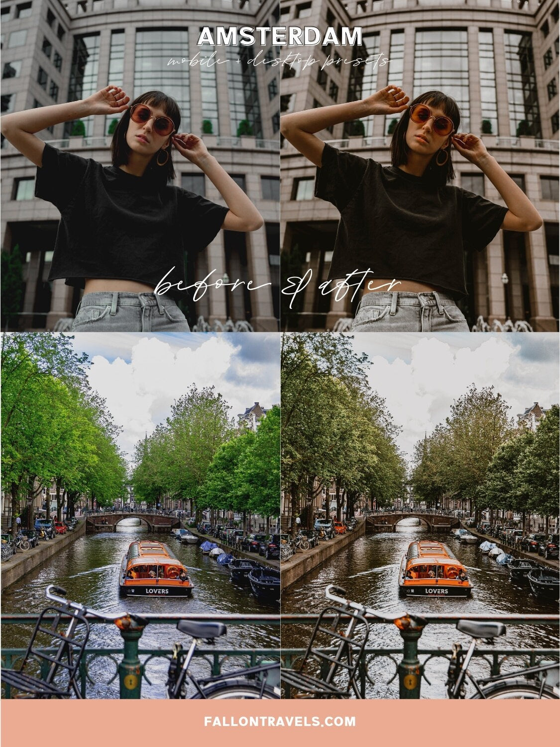 5 Amsterdam Lightroom Mobile & Desktop Presets, Moody Travel Photo Editing Filter for Instagram, Dark Warm Vintage Preset for Bloggers