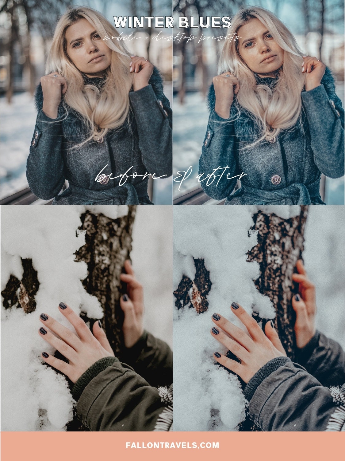 5 Winter Blues Lightroom Mobile & Desktop Presets, Cool Christmas Tones Photo Editing for Instagram, Xmas Season iPhone Filter
