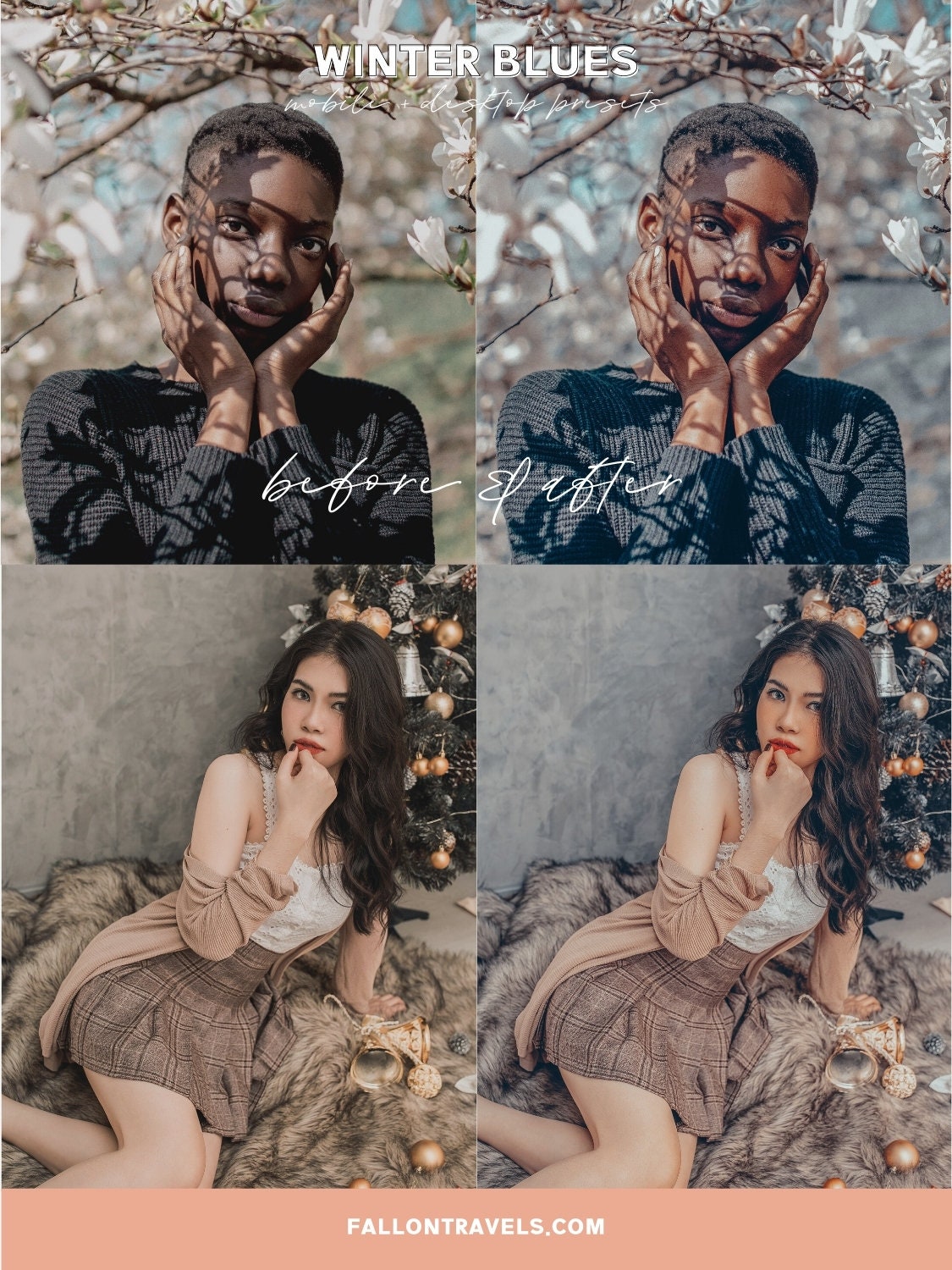 5 Winter Blues Lightroom Mobile & Desktop Presets, Cool Christmas Tones Photo Editing for Instagram, Xmas Season iPhone Filter