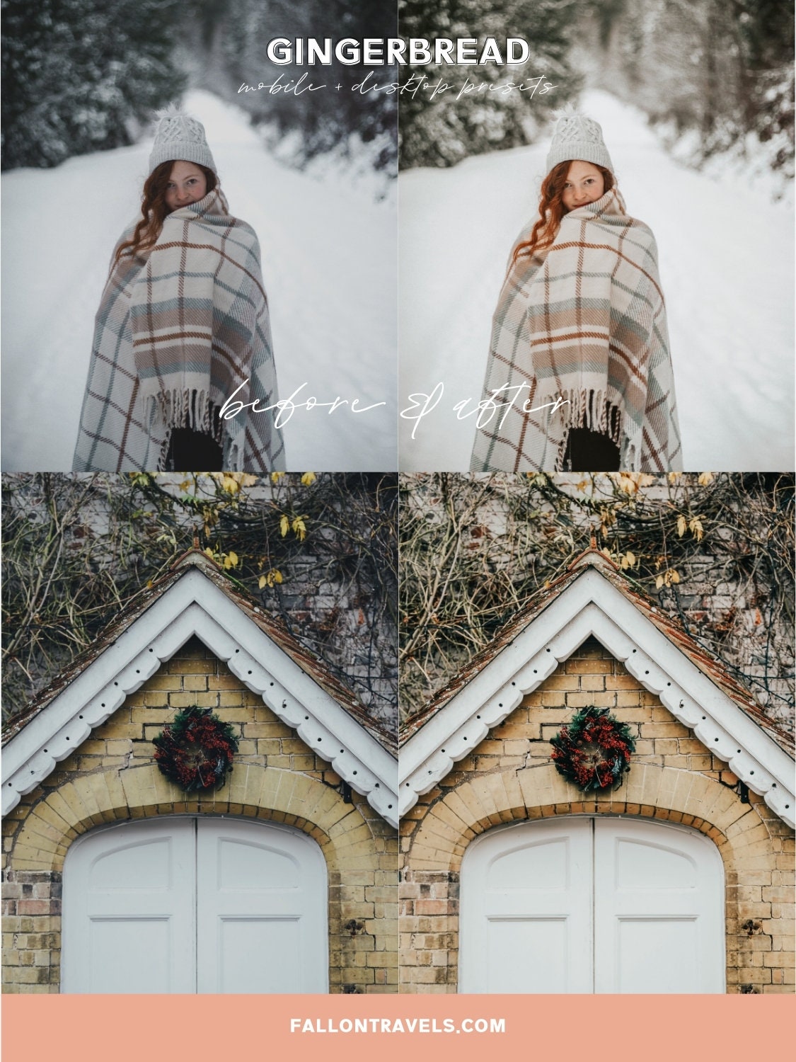 5 Gingerbread Lightroom Mobile & Desktop Presets, Warm Beige Photo Editing Filter for Instagram, Clean Tones Christmas Holiday Preset