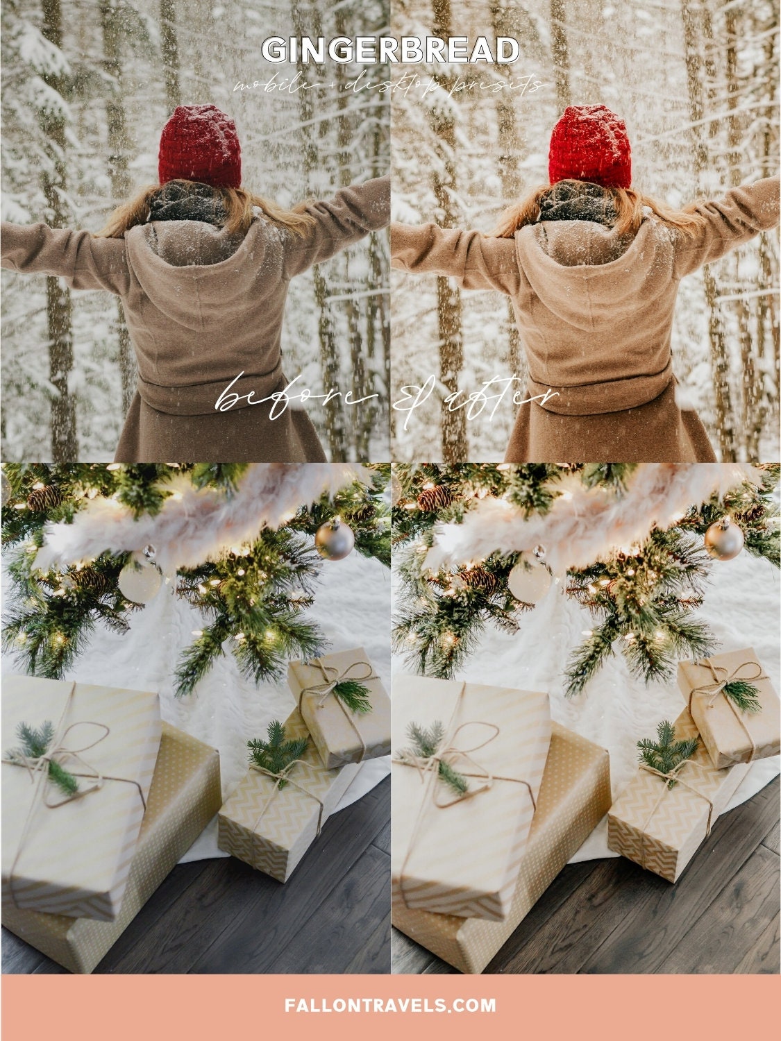 5 Gingerbread Lightroom Mobile & Desktop Presets, Warm Beige Photo Editing Filter for Instagram, Clean Tones Christmas Holiday Preset