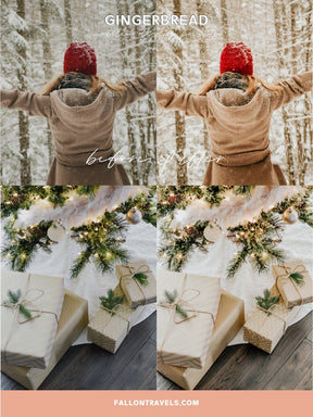 5 Gingerbread Lightroom Mobile & Desktop Presets, Warm Beige Photo Editing Filter for Instagram, Clean Tones Christmas Holiday Preset