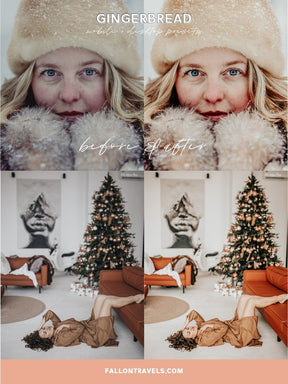 5 Gingerbread Lightroom Mobile & Desktop Presets, Warm Beige Photo Editing Filter for Instagram, Clean Tones Christmas Holiday Preset