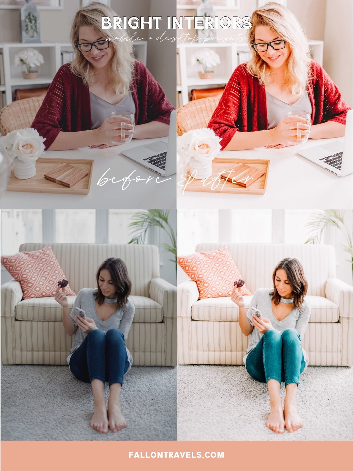 5 Bright Interiors Lightroom Mobile & Desktop Presets, Clean White Home Photo Editing Filter for Real Estate Instagram, Family Indoor Preset