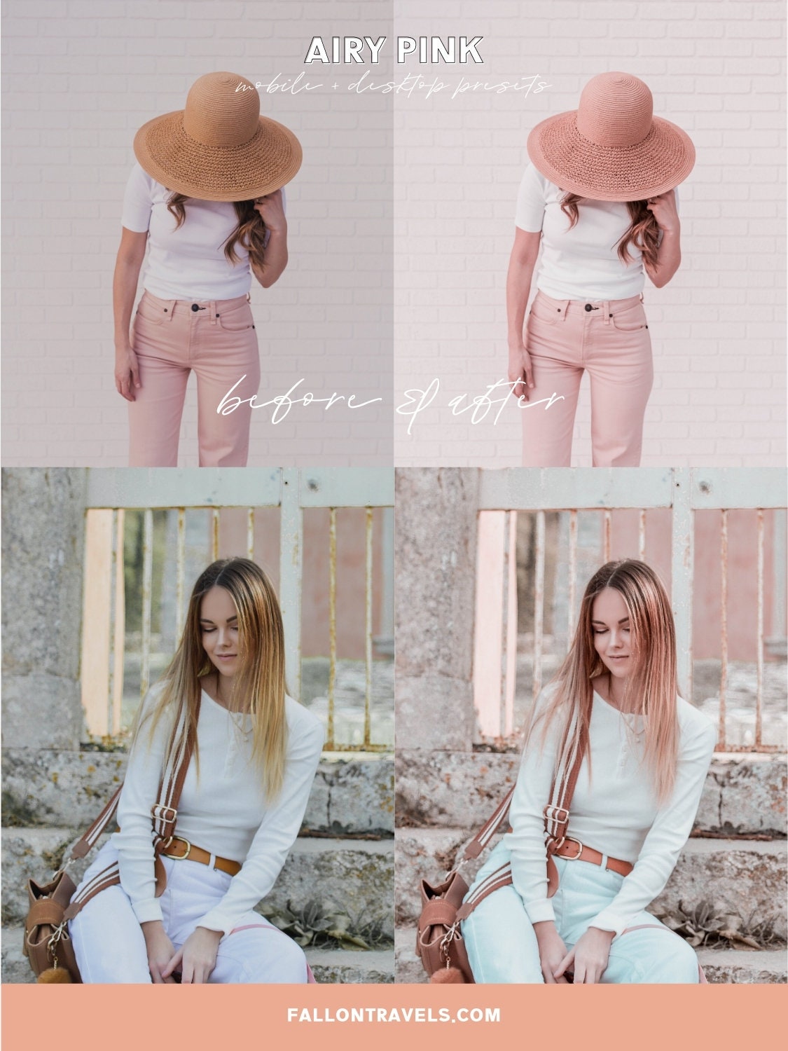 5 Airy Pink Lightroom Mobile & Desktop Presets, Warm Blush Tone Photo Editing Filter for Instagram Influencer, Outdoor Bright Blogger Preset