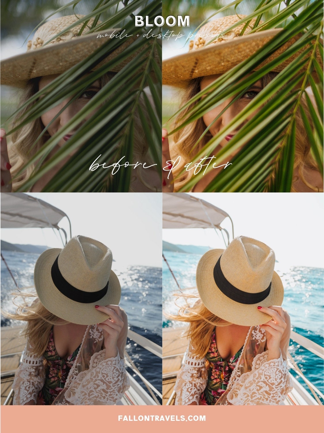 5 Bloom Lightroom Mobile & Desktop Presets, Warm Color Photo Editing Filter for Instagram Bloggers, Bright Summer Travel Influencer Preset