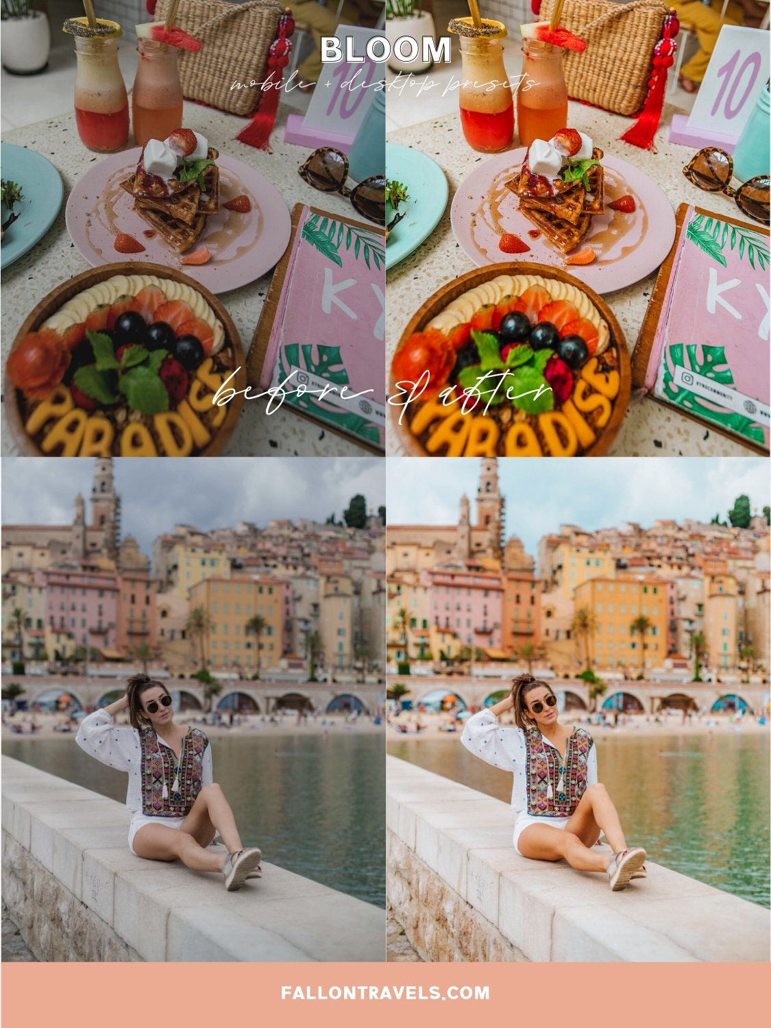 5 Bloom Lightroom Mobile & Desktop Presets, Warm Color Photo Editing Filter for Instagram Bloggers, Bright Summer Travel Influencer Preset