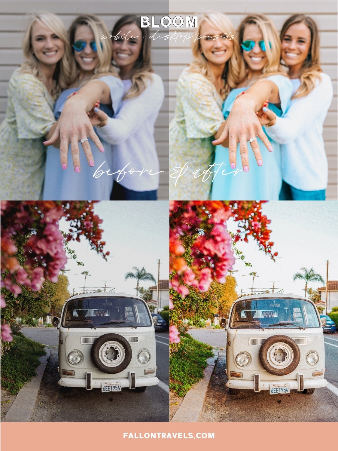 5 Bloom Lightroom Mobile & Desktop Presets, Warm Color Photo Editing Filter for Instagram Bloggers, Bright Summer Travel Influencer Preset