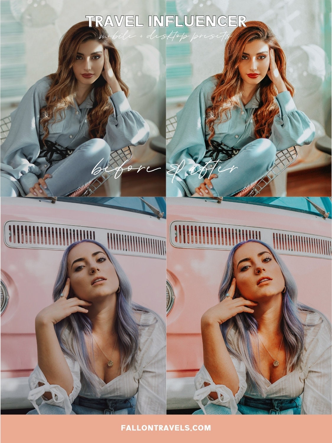 5 Travel Influencer Lightroom Mobile & Desktop Presets, Summer Photo Editing Filter for Instagram Influencer, Bright Lifestyle Blog Preset