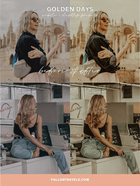 5 Golden Hour Lightroom Mobile & Desktop Presets, Warm Honey Photo Filter for Instagram Blogger, Vintage Lifestyle Portrait Preset