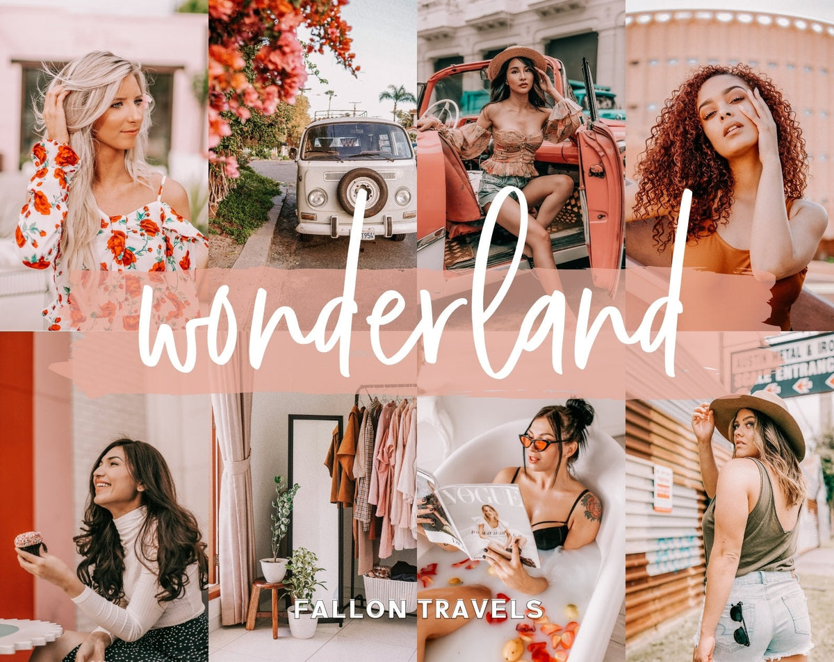 5 Wonderland Lightroom Mobile & Desktop Presets, Warm Pink Orange Tone Photo Filter for Instagram, Vibrant Spring Summer Travel Preset