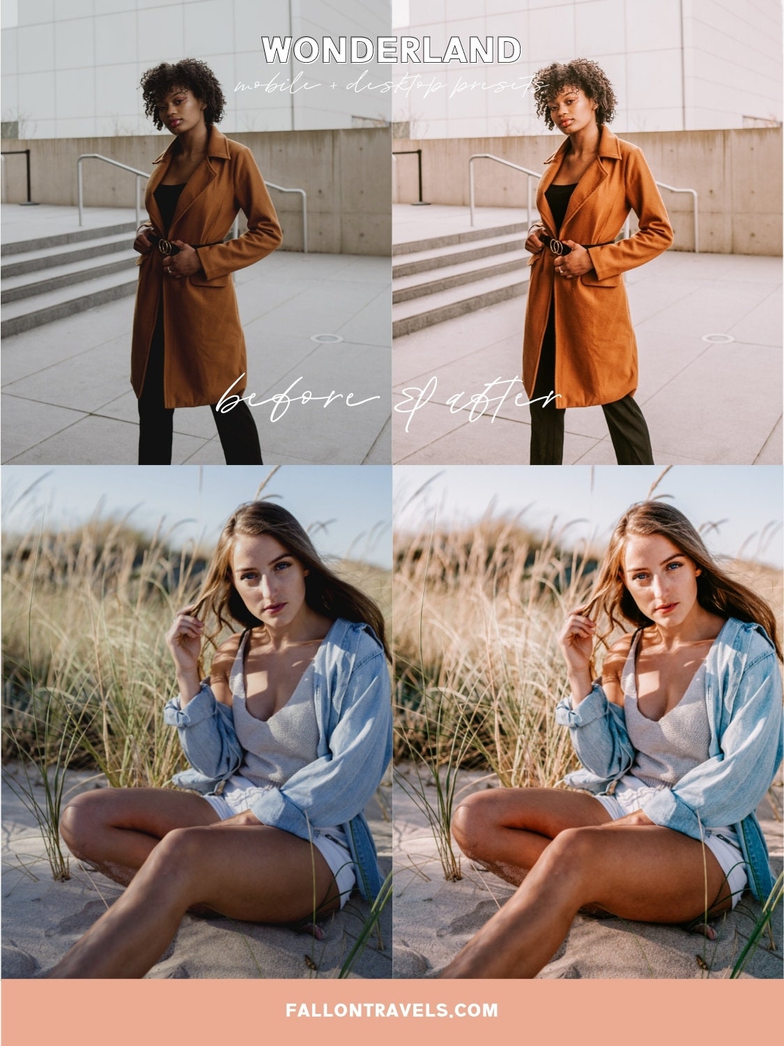 5 Wonderland Lightroom Mobile & Desktop Presets, Warm Pink Orange Tone Photo Filter for Instagram, Vibrant Spring Summer Travel Preset