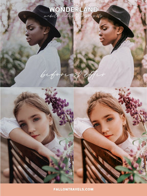 5 Wonderland Lightroom Mobile & Desktop Presets, Warm Pink Orange Tone Photo Filter for Instagram, Vibrant Spring Summer Travel Preset