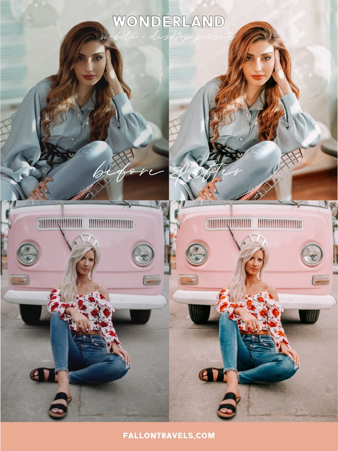 5 Wonderland Lightroom Mobile & Desktop Presets, Warm Pink Orange Tone Photo Filter for Instagram, Vibrant Spring Summer Travel Preset
