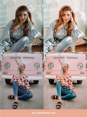 5 Wonderland Lightroom Mobile & Desktop Presets, Warm Pink Orange Tone Photo Filter for Instagram, Vibrant Spring Summer Travel Preset