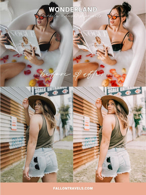 5 Wonderland Lightroom Mobile & Desktop Presets, Warm Pink Orange Tone Photo Filter for Instagram, Vibrant Spring Summer Travel Preset