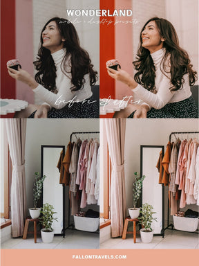 5 Wonderland Lightroom Mobile & Desktop Presets, Warm Pink Orange Tone Photo Filter for Instagram, Vibrant Spring Summer Travel Preset