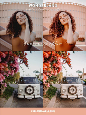 5 Wonderland Lightroom Mobile & Desktop Presets, Warm Pink Orange Tone Photo Filter for Instagram, Vibrant Spring Summer Travel Preset