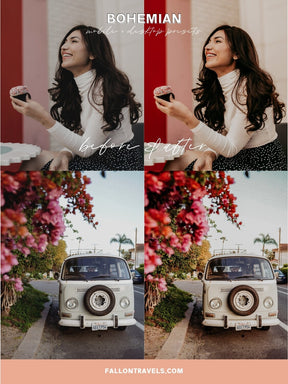 5 Bohemian Lightroom Mobile & Desktop Presets, Rich Moody Tones Pink Photo Filter for Instagram, Rustic Boho Vintage Blogger Preset