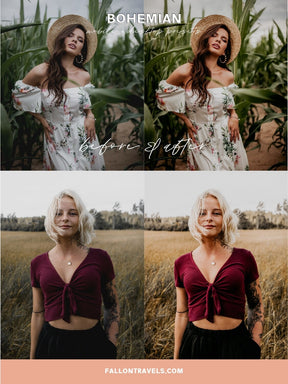5 Bohemian Lightroom Mobile & Desktop Presets, Rich Moody Tones Pink Photo Filter for Instagram, Rustic Boho Vintage Blogger Preset
