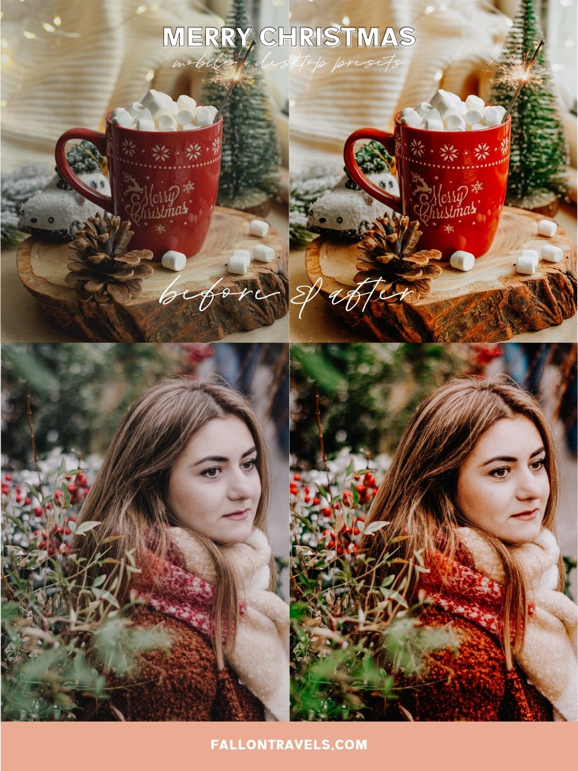 5 Merry Christmas Lightroom Mobile & Desktop Presets, Vibrant Xmas Photo Editing Filter for Instagram Blogger, Clean Winter Holiday Tones