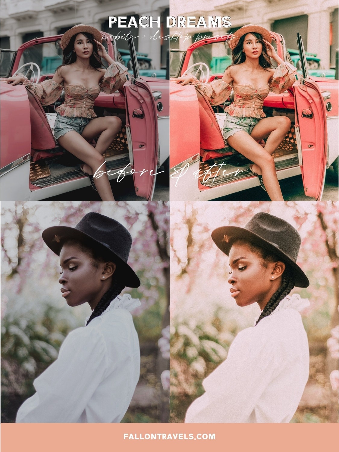 5 Peach Dreams Lightroom Mobile & Desktop Presets, Bright Orange Pink Photo Editing for Instagram Blogger, Warm Airy Lifestyle Filter