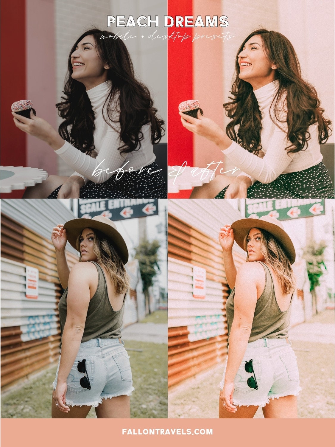 5 Peach Dreams Lightroom Mobile & Desktop Presets, Bright Orange Pink Photo Editing for Instagram Blogger, Warm Airy Lifestyle Filter