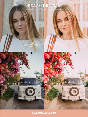 5 Peach Dreams Lightroom Mobile & Desktop Presets, Bright Orange Pink Photo Editing for Instagram Blogger, Warm Airy Lifestyle Filter