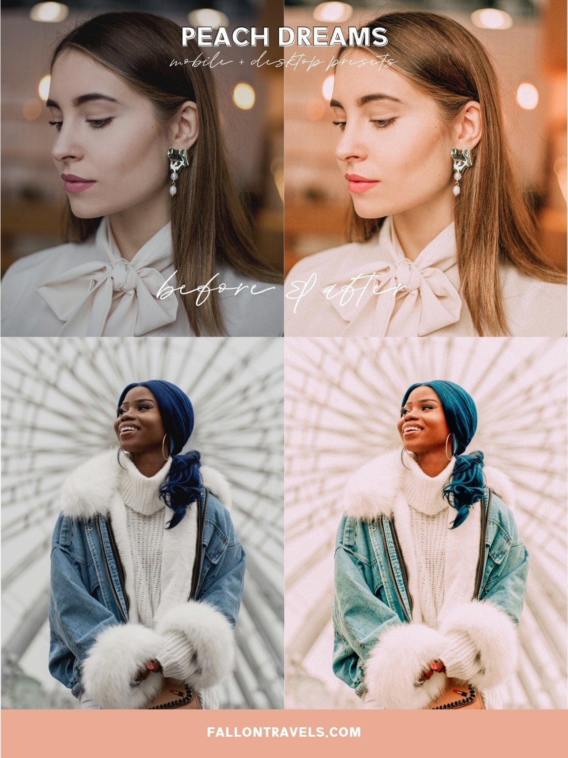 5 Peach Dreams Lightroom Mobile & Desktop Presets, Bright Orange Pink Photo Editing for Instagram Blogger, Warm Airy Lifestyle Filter