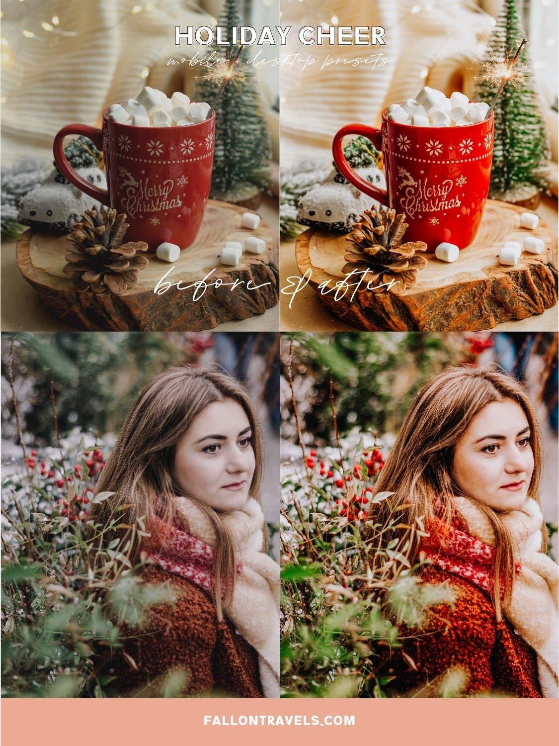 5 Holiday Cheer Lightroom Mobile & Desktop Presets, Vibrant Cozy Home Christmas Photo Editing for Instagram Blogger, Bright Winter Filter