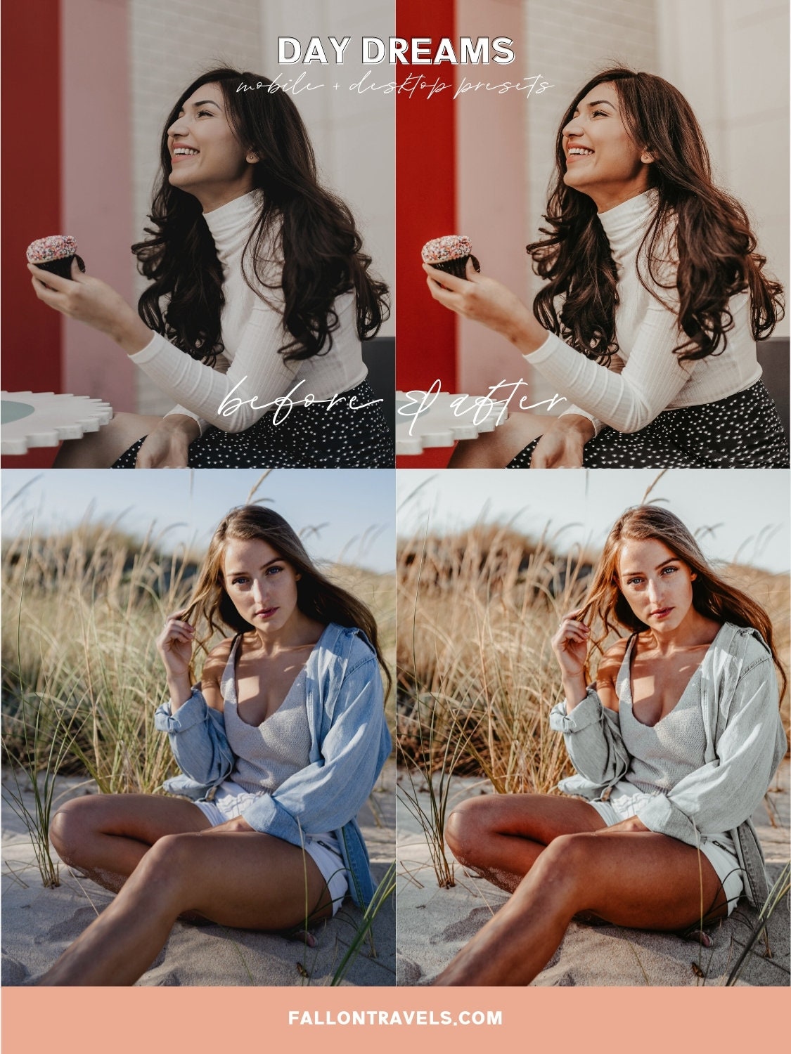 5 Day Dreams Lightroom Mobile & Desktop Presets, Warm Beige Clean Tones Outdoor Photo Editing Filter, Bright Instagram Selfie for Bloggers