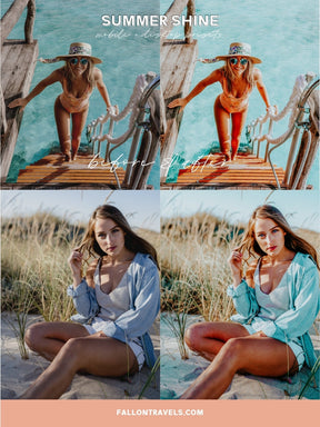5 Summer Shine Lightroom Mobile & Desktop Presets, Vibrant Color iPhone Photo Editing for Instagram Blogger, Bright Travel Influencer Filter