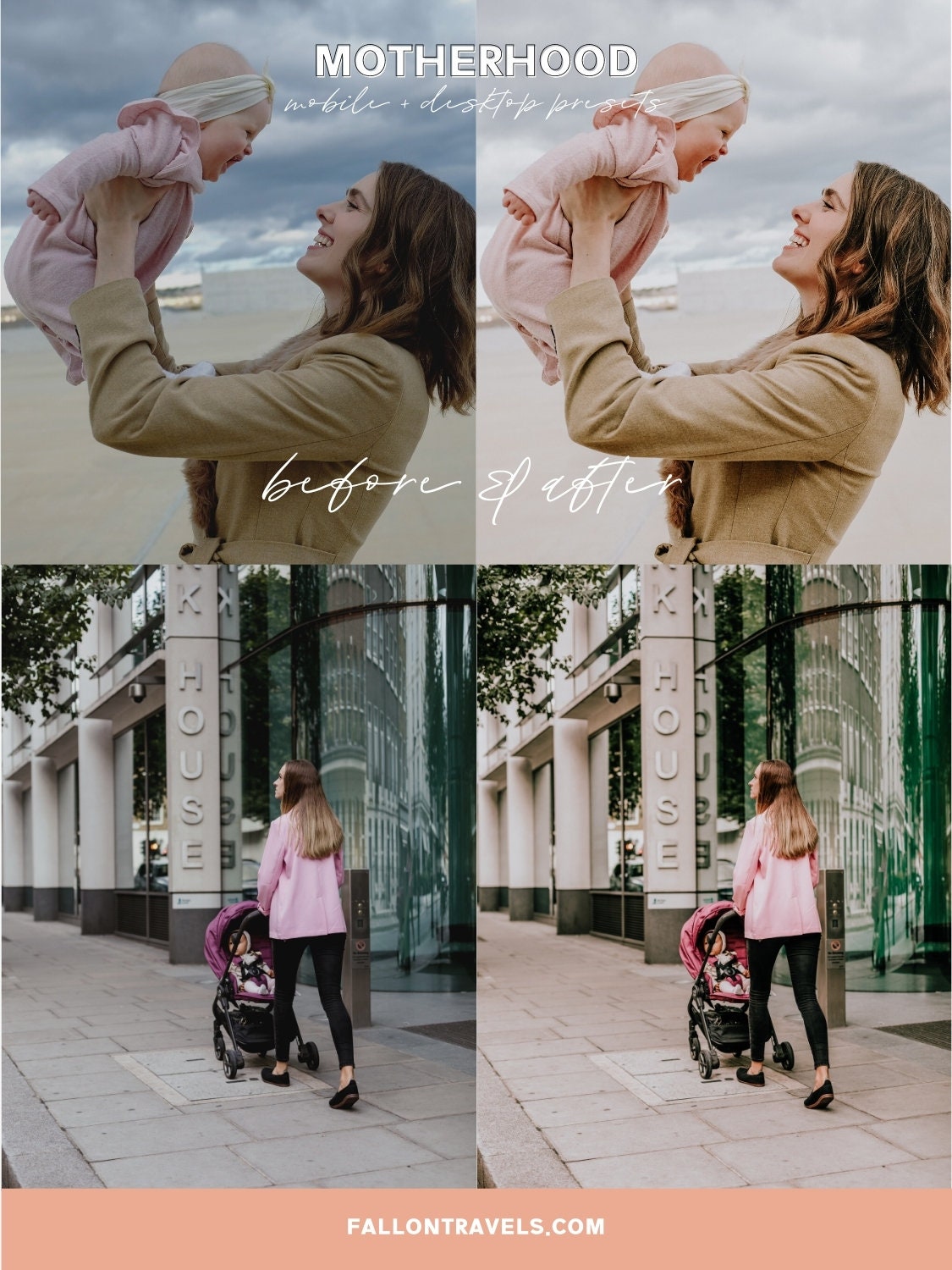 5 Motherhood Lightroom Mobile & Desktop Presets, Warm Pink Photo Editing for Newborn Baby Family Instagram, Mom Home Blogger Filter