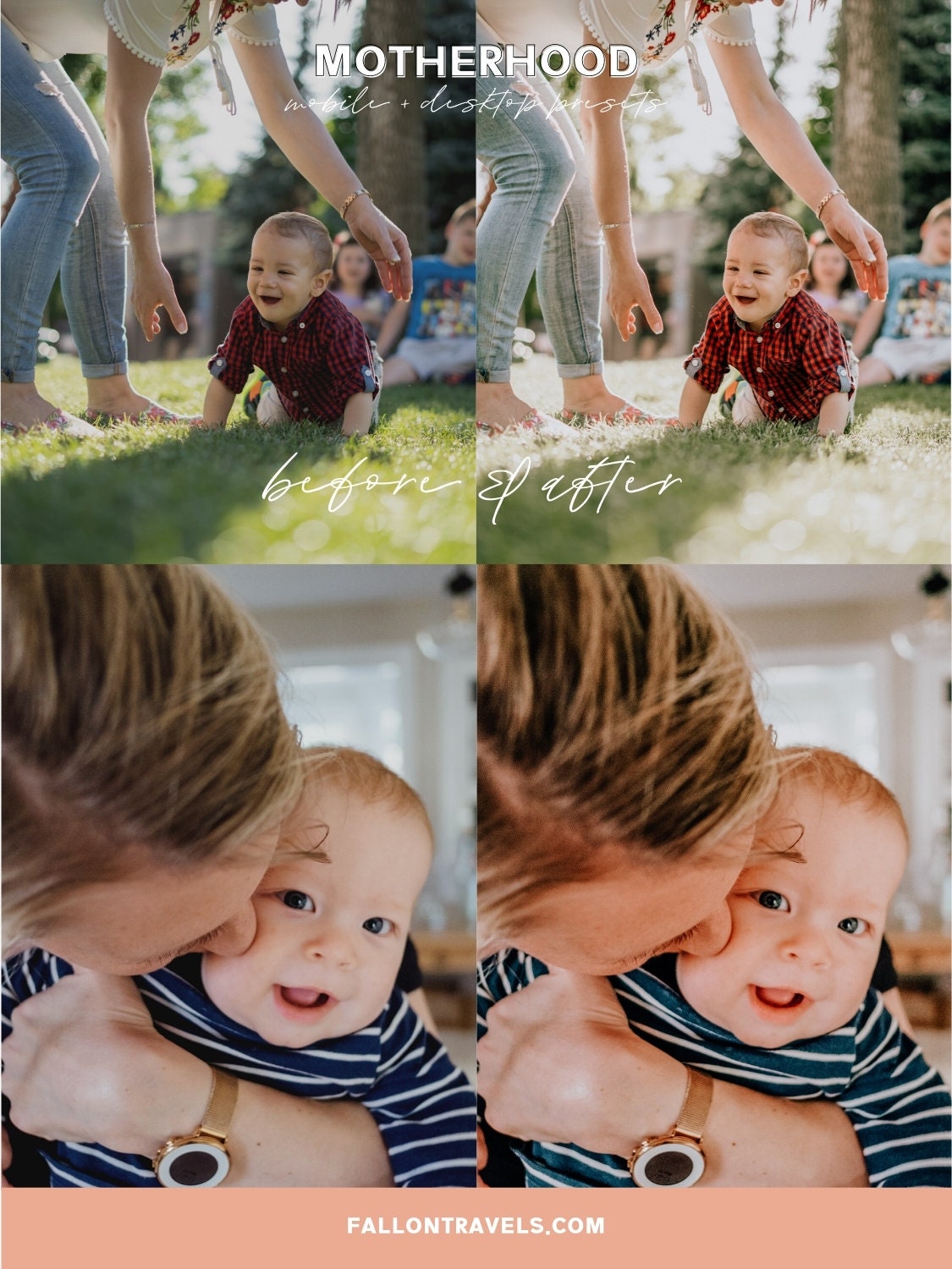 5 Motherhood Lightroom Mobile & Desktop Presets, Warm Pink Photo Editing for Newborn Baby Family Instagram, Mom Home Blogger Filter