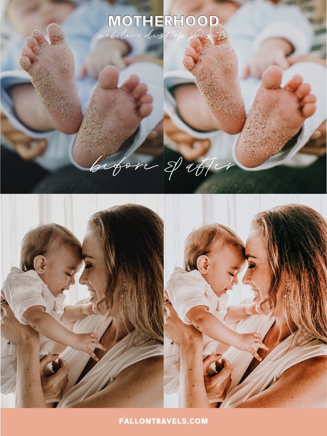 5 Motherhood Lightroom Mobile & Desktop Presets, Warm Pink Photo Editing for Newborn Baby Family Instagram, Mom Home Blogger Filter