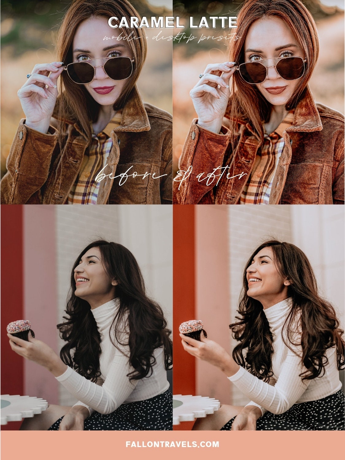 5 Caramel Latte Lightroom Mobile & Desktop Presets, Warm Brown Coffee Photo Filter for Cafe Mood Instagram, Beige Tones Blogger Preset