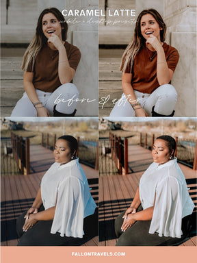 5 Caramel Latte Lightroom Mobile & Desktop Presets, Warm Brown Coffee Photo Filter for Cafe Mood Instagram, Beige Tones Blogger Preset