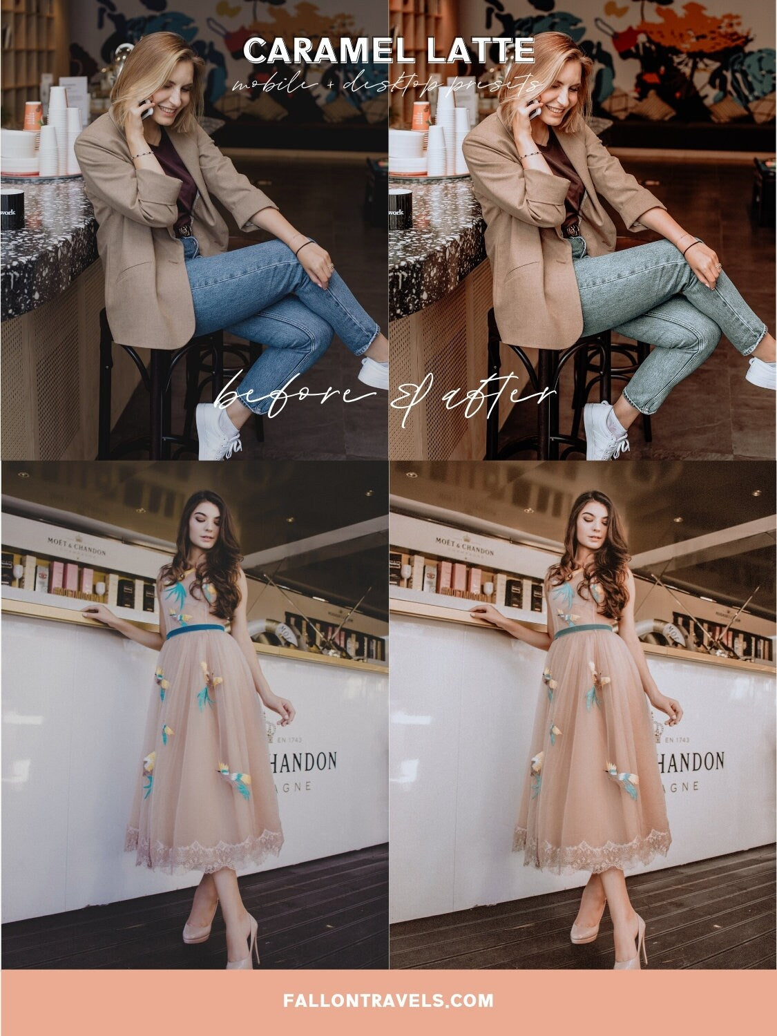 5 Caramel Latte Lightroom Mobile & Desktop Presets, Warm Brown Coffee Photo Filter for Cafe Mood Instagram, Beige Tones Blogger Preset