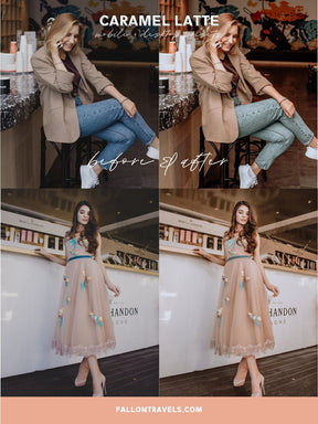 5 Caramel Latte Lightroom Mobile & Desktop Presets, Warm Brown Coffee Photo Filter for Cafe Mood Instagram, Beige Tones Blogger Preset