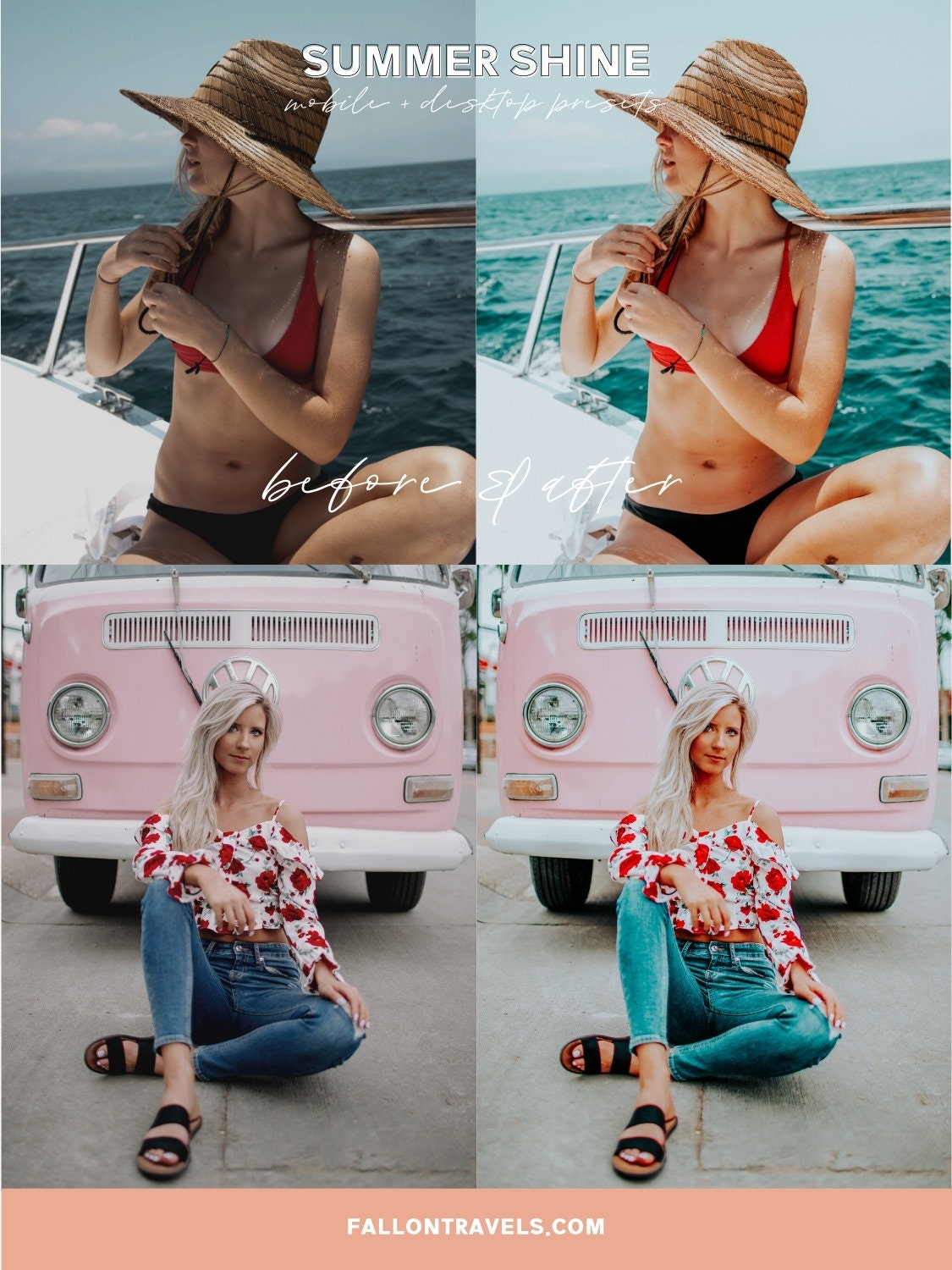 5 Summer Shine Lightroom Mobile & Desktop Presets, Vibrant Color iPhone Photo Editing for Instagram Blogger, Bright Travel Influencer Filter