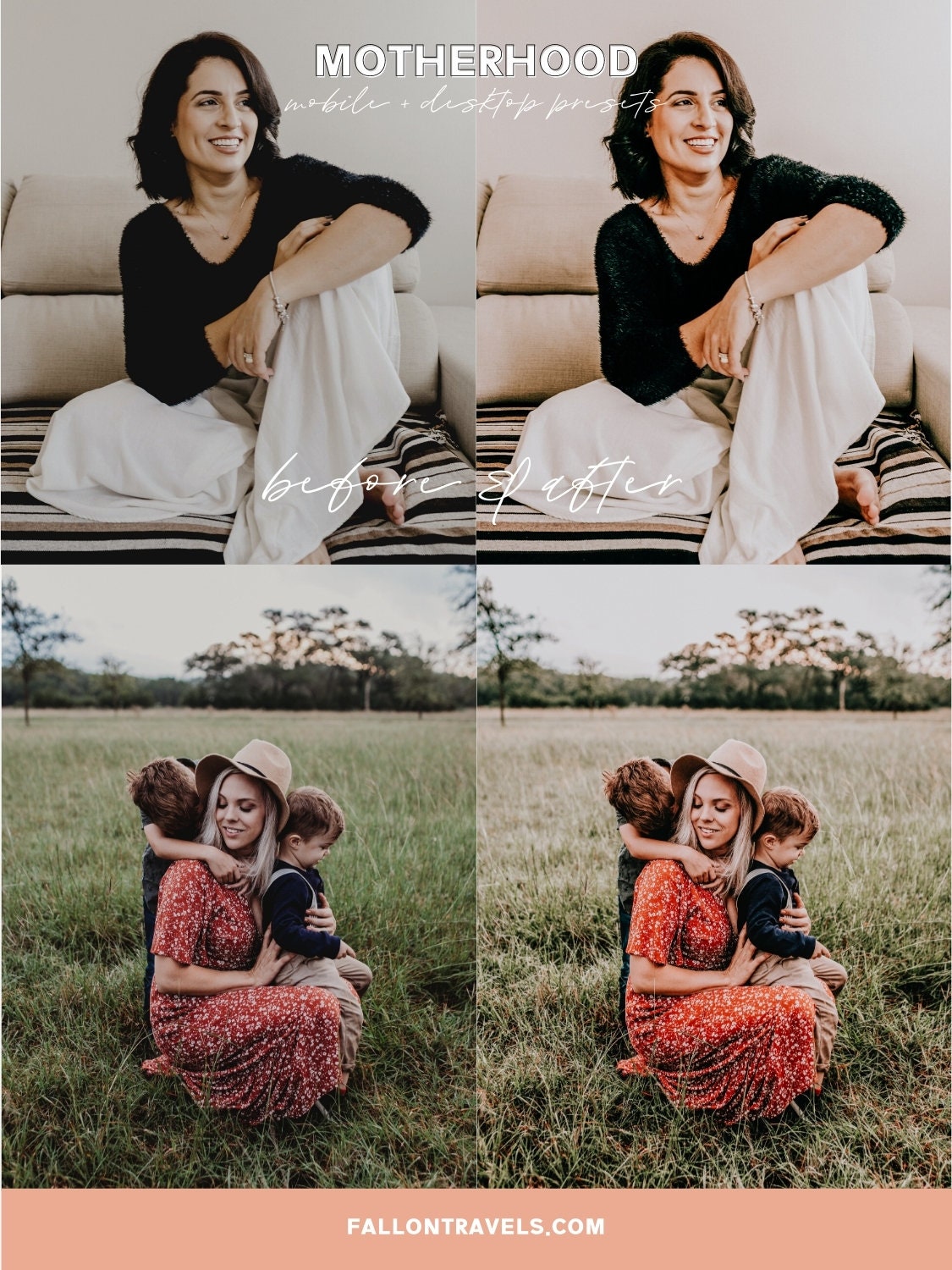 5 Motherhood Lightroom Mobile & Desktop Presets, Warm Pink Photo Editing for Newborn Baby Family Instagram, Mom Home Blogger Filter