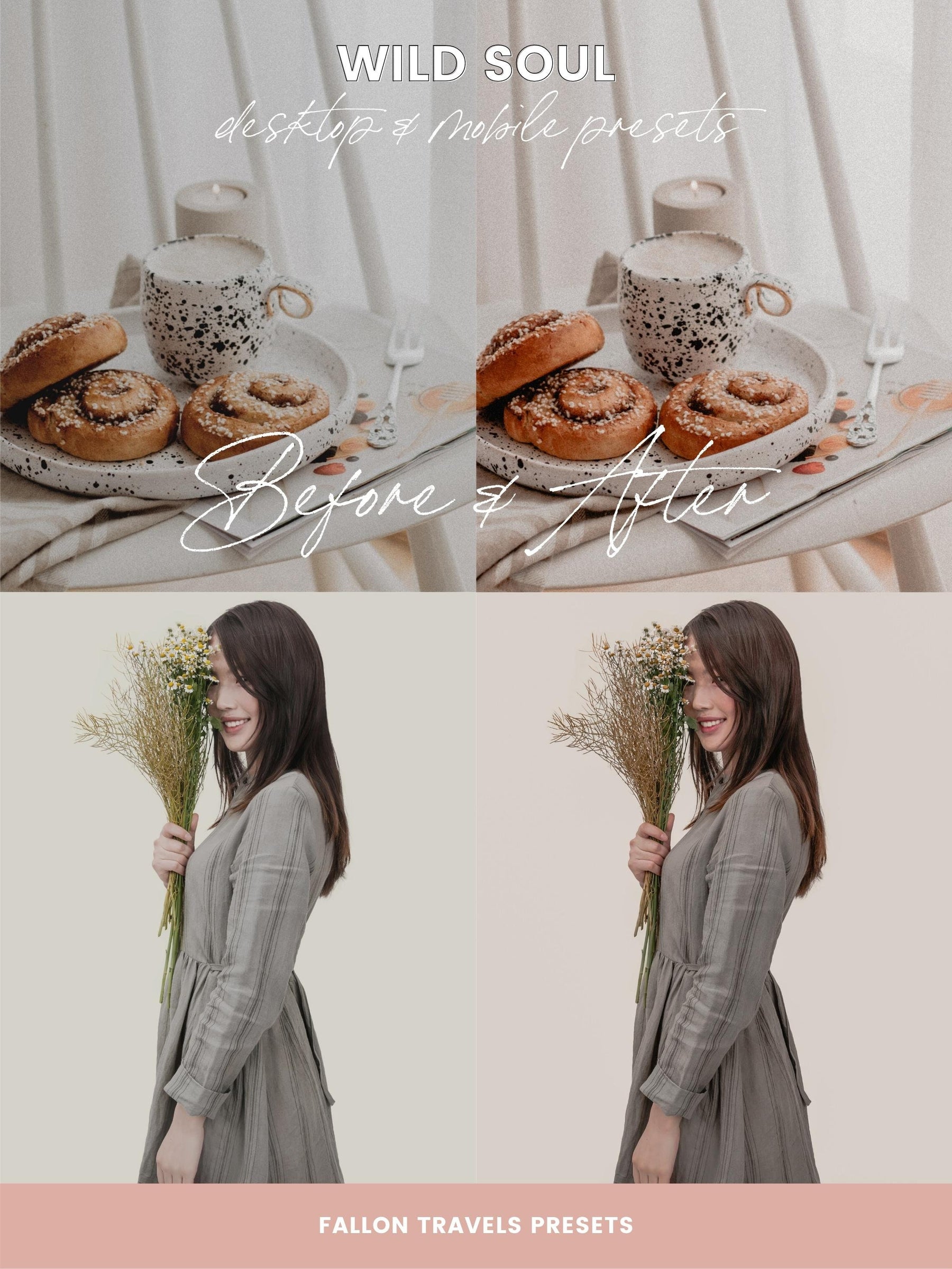 5 Wild Soul Lightroom Mobile & Desktop Presets, Soft Blush Pink Instagram Filter for Valentines Photo, Dreamy Pastel Tones iPhone Preset